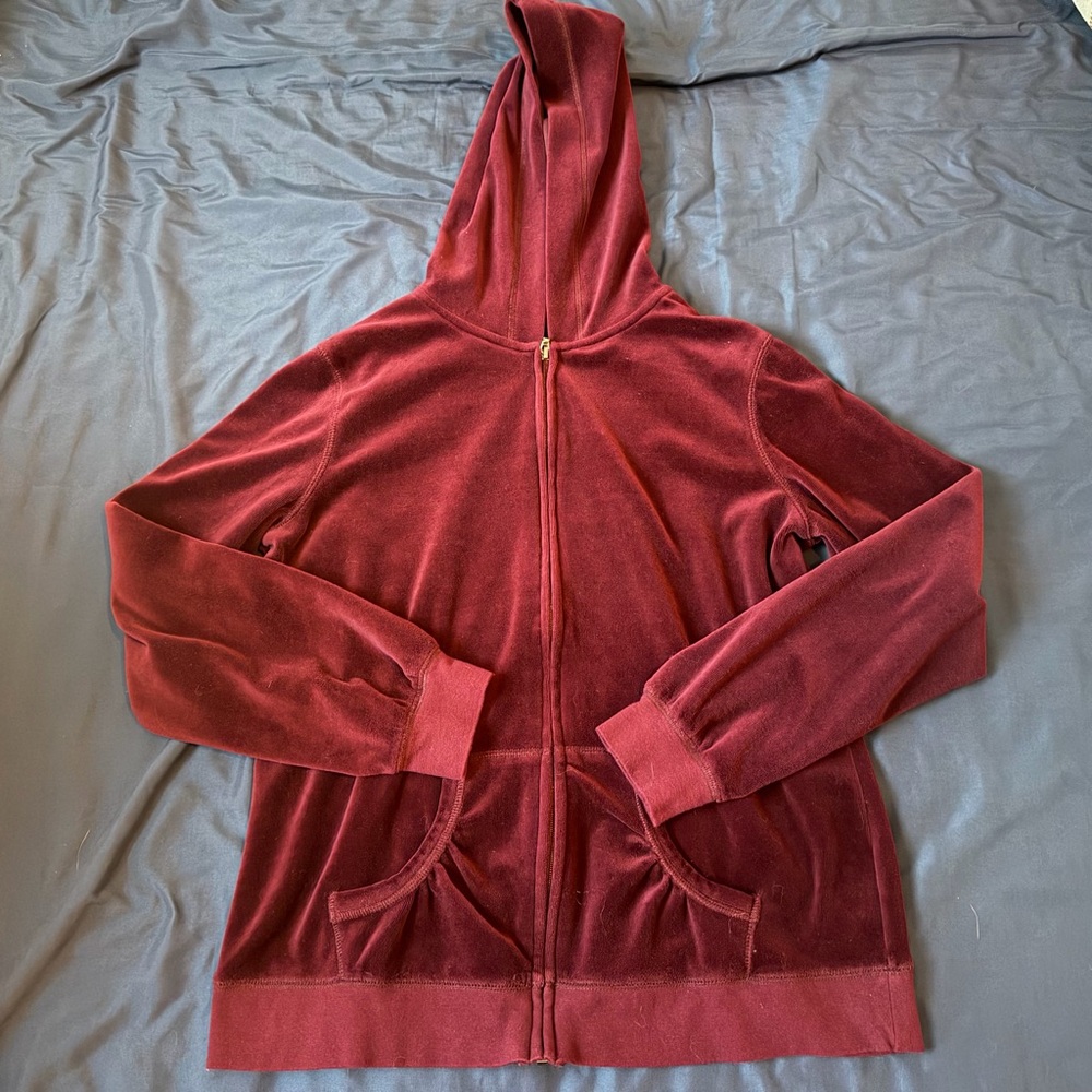 Burgundy Velvet Full Zip Hoodie